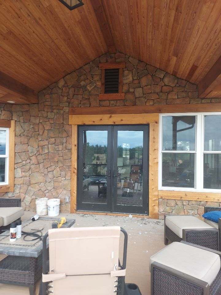 Natural stone work on a covered patio